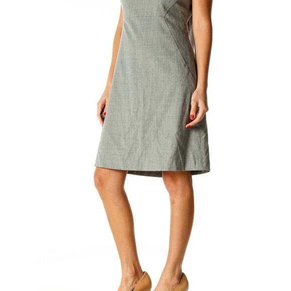 Gray Textured Classic A-Line Dress - Picture 3 of 4